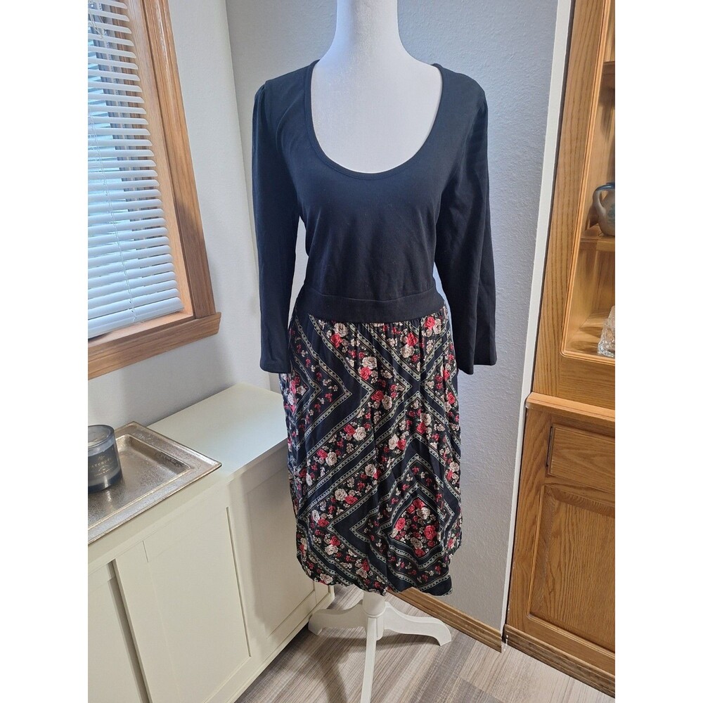 Torrid Sweater Dress Two Fabric Floral Black Size 1x 14-16